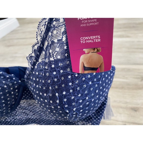 Maidenform 34D Casual Comfort Wireless Convertible Bralette Blue Polka Dot New - Picture 5 of 6